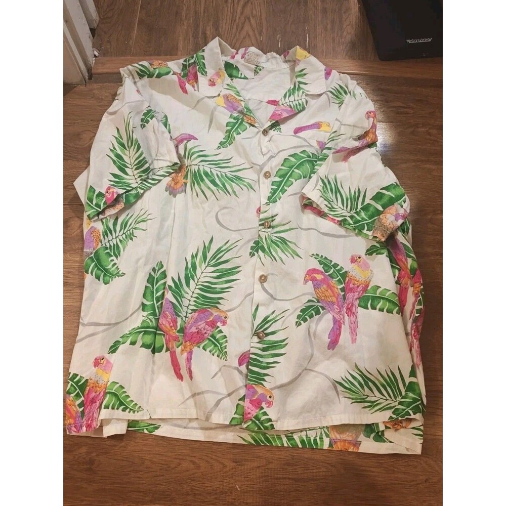 VTG Barefoot in Paradise Hawaiian Shirt Mens 3XL Palm Parrots Aloha Made In USA